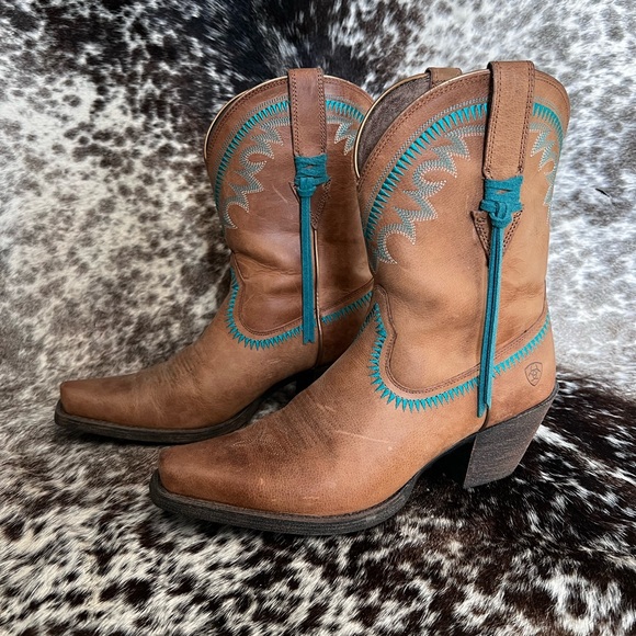 Ariat Turquoise Embroidered and Fringe Bootie - Picture 2 of 7